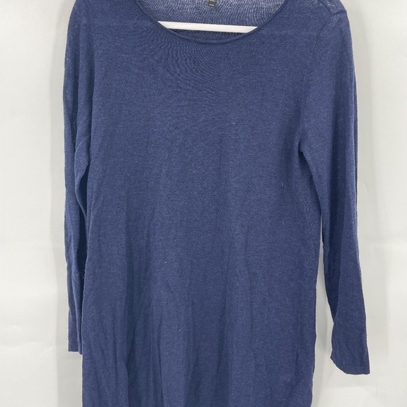Eileen Fisher Sweater Womens Medium Navy Knit Merino Wool Round Neck Long Sleeve - Picture 1 of 8